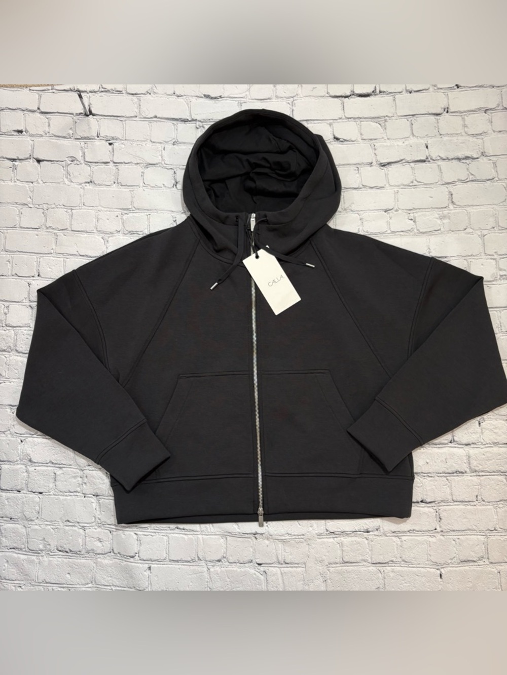 CALIA Womens Pure Black Soft Scuba Full Zip Athletic Jacket Hoodie Size M NWT